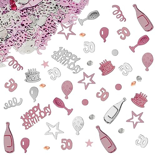 OSDUE 50th Rose Gold Confetti Bag 30g, 1200 Pieces Birthday Cake Confetti Table Scatter, Glitter Table Scatter Sprinkles for Birthday Party, Anniversary Wedding Anniversary Decoration