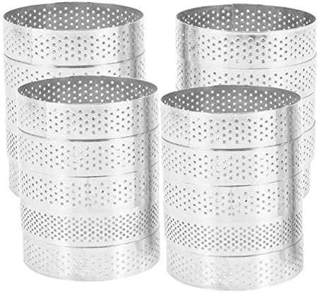 Iegefirm 20 PièCes SéRies Anneaux à Circulaires avec Trous Aux Fruits Quiches Gâteau Mousse Cuisine Moule de Cuisson Gâteau Perforé Mousse Anneau 8Cm