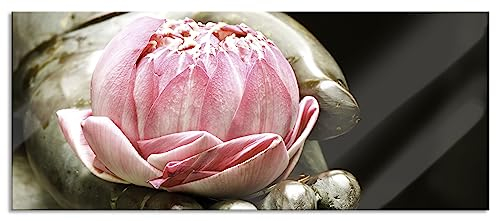 Pixxprint Glasbild Panorama, Wandbild aus Echtglas, Lotus auf der Hand eines Buddhas, 100x40 cm, inkl. Aufhängung und Abstandshalter