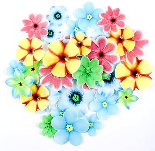USTNIR Fiori commestibili Cupcake Toppers, 80 Pezzi Decorazioni commestibili per Cupcake, Fiori Cake Toppers Festa di Compleanno Decorazione, Decorazioni Torte commestibili(Fiori)