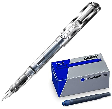 Lamy Set aus 1x safari vista transparenter Füllhalter Feder M und 1x T10 3er Set Tintenpatronen in original Umkarton - Tintenfarbe blau