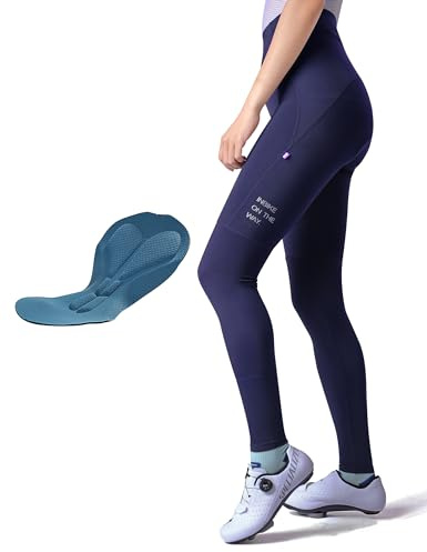 INBIKE Fahrradhose Damen Lang Gepolstert Sommer Herbst Radlerhose mit Sitzpolster High Waist Atmungsaktive Elastische Schnell Trocknend Frühling Blau S