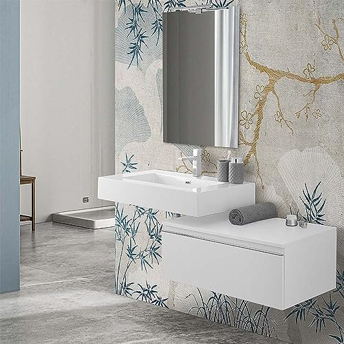 Inbagno Mobile bagno sospeso 80 cm bianco lucido con lavabo 100 cm, cassetto con chiusura soft-close e specchio a filo reversibile 70x90