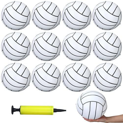 Poen 12 Pcs Inflatable Volleyball 8 Inch Water Pool Volleyball with Pump Sports Blow up Beach Balls for Adults Teenagers Outdoor Summer Swimming Pool Game Party Favors