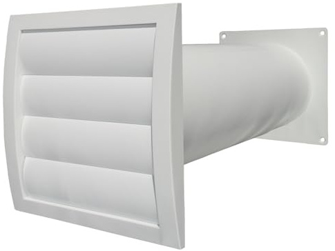 VentilationNord Mauerkasten 100 mit Rückstauklappe für Dunstabzug | Kunststoff Wetterschutz-Lüftungsgitter mit Insektenschutz & selbstschließenden Lamellen | Mauerdurchführung mit Teleskoprohr Ø 100