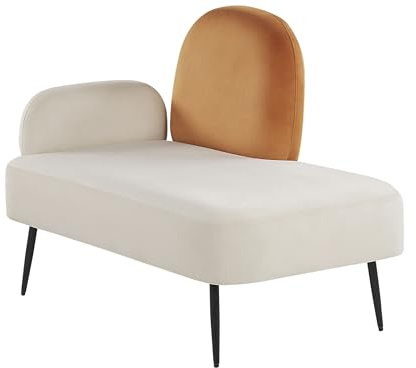 Beliani Chaiselongue Samt weiß/orange linksseitig Metallgestell schwarz modern Arcey