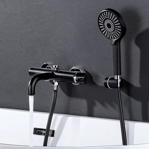 ARCORA Badewannenarmatur mit Handbrause, Badewannenarmatur Thermostat aus Kupfer Mischbatterie Badewanne mit wassersparendem M24 Bubbler inkl. 150cm Brauseschlauch, schwarz