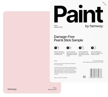 Hemway - Peel & Stick Sample for Our Chalk Based Furniture Matt Paint - Blossom Pink | A5 Damage-Free, Accurate Colour Swatch | Test Our Chalky Matt Shabby Chic Finishes for Interior Decor