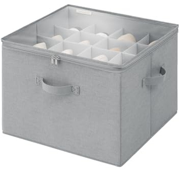 StorageWorks Schuhaufbewahrungsbox mit Deckel, Schuhaufbewahrung platzsparend für bis zu 16 Paar Schuhe, große Schuhaufbewahrungsboxen, Stoff Schuhorganizer mit verstellbaren Trennwänden, grau
