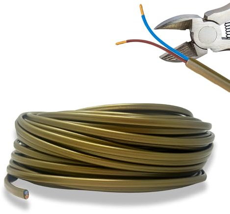 HALOTEC 25 mètres Câble électrique 2 fils 2x0.75 | H03VVH2-F | PVC double isolation | Câble d'installation | Câble électrique | PVC | Or | Plaque de câble 2 fils | Câble deux