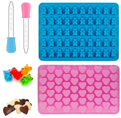 Gummibärchen Form Silikon,2pcs Silikon Form,Mit 2 Tropfern | Antihaft Silikonform Gummibärchen,Wiederverwendbar Silikonform Herz,55 Herz/50 Bären