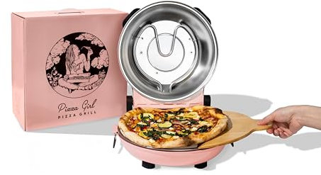 PIZZA GIRL Four à pizza électrique élégant pour intérieur portable, plaque de four à pizza intérieure de 30,5 cm, chauffe jusqu'à 300 °C pour pizza cuite à la pierre à la maison (rose