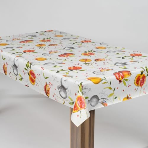 laro Wachstuch-Tischdecke Abwaschbar Garten-Tischdecke Wachstischdecke PVC Plastik-Tischdecken Eckig Meterware Wasserabweisend Abwischbar, Muster:Granatapfel Rot Orange Weiß, Größe:110x110