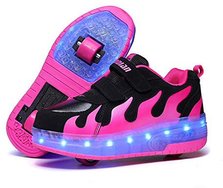 Hixingo Schuhe mit Rollen für Mädchen Jungen Kinder, Rollschuhe Schuhe Turnschuhe mit Rollen, Atmungsaktives Skateboardschuhe Kinderschuhe Schwarz Multifunktionale Sneaker