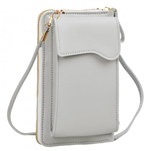 Ehuihuan Hellgrau Handytasche Zum Umhängen, PU Wasserdicht Kleine Umhängetasche Damen, Handy Umhängetasche Abnehmbarer Schultergurt, Mehrere Taschen Umhängetasche Damen Klein