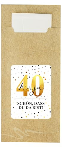 Herz & Heim® Bedruckte Bestecktaschen im 10er Set zum Geburtstag, personalisiert (Schön, DASS du da bist)