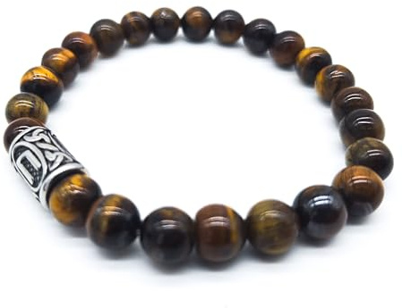 Wikinger Futhark Rune Edelstein Armband (18/21 cm, Damen/Herren) in Geschenkbox | Schutz Glück Energie