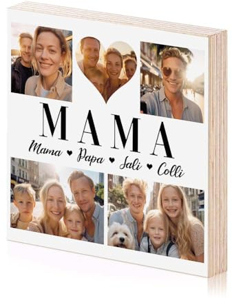 Yuweli® Geschenke für Mama personalisiertes Holzbild mit Foto und Namen als Geschenk für Mama Papa Oma Opa oder Freundin zum Geburtstag