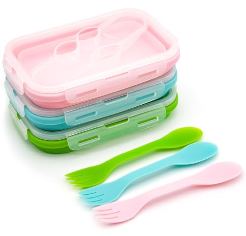 JUVEL Faltbare Frischhalteboxen 3 PCS Faltbare Frischhaltedosen Brotdosen aus Silikon Faltbare Silikon Brotbox Silikon Frischhaltedosen Faltbare leicht zu reinigen, leicht zu tragen (Style B)