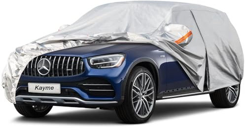 Kayme Bâche Voiture Étanche Respirante, 6 Couches Housse de Protection Voiture Extérieur Contre Pluie Soleil Poussière avec Zip et Doublure en Coton pour 4x4/SUV 460 à 485 cm, YL