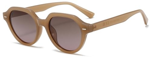 Long Keeper Retro Runde Polarisierte Sonnenbrille für Damen Herren, Klassisch, Vintage, UV400 Schutz, Unisex Erwachsene, Braun Grau Braun Rosa