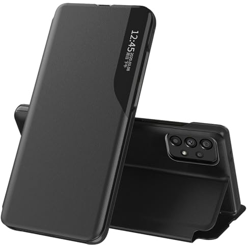 Handyhülle für Samsung Galaxy A53 Hülle Clear View Klappbar Leder Flip Hülle Galaxy A53 Case mit Ständer 360 ​​​​Stoßfest Und Kratzfest Klapphülle Schutzhülle für Samsung A53 5G Cover (Schwarz)