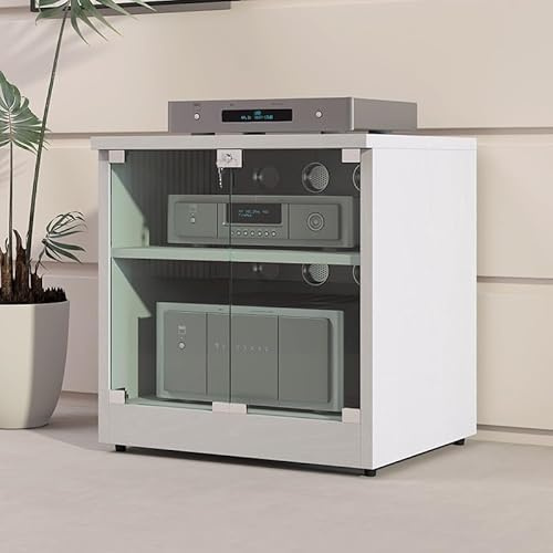 Mobile Stereo Hi Fi Rack Con Porta In Vetro,Mobile Stereo,Mobile Audio Hi-Fi Per Altoparlanti Rack,Audio Av Tower Media Stand Rack,Mobile Giradischi,Audio Av Tower,Mobile Stereo Aperto(White)