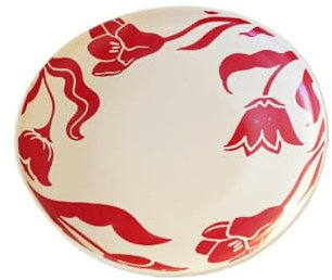 Bol à riz rétro personnalisé, assiette occidentale minimaliste en forme de céramique – Assiette creuse de 21,6 cm/rouge