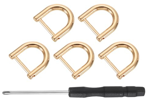 QUARKZMAN 5pcs Arandelas D con Tornillo 0.47x0.47pulgadas Oro Claro | en Forma U, Repuesto para Carteras Llaveros Correas
