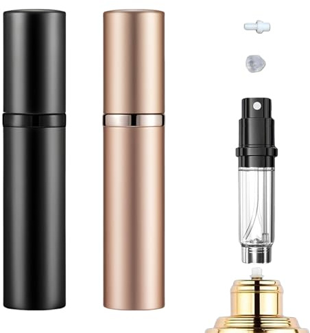 Wekuw 2 PCS Atomizador Perfume 5ml Frasco Perfume Recargable Perfumes Miniatura Pulverizador Small Fume Perfumador Dispensador de Viaje,Spray Pulverizador Pequeño para Colonia (0ro Rosa,Negro)