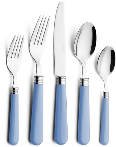 ANNOVA Ensemble de couverts en acier inoxydable colorés, comprenant des couteaux, fourchettes, cuillères, fourchettes à salade et cuillères à dessert (bleu clair, 20 pièces)