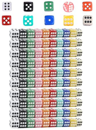 HAXIHA 100 Pezzi Dadi Impostato,6 Facce 16mm Dadi da Gioco,Cubo a sei Lati, per Giocare ai Giochi da Tavolo per Giochi e Feste,10 Colori