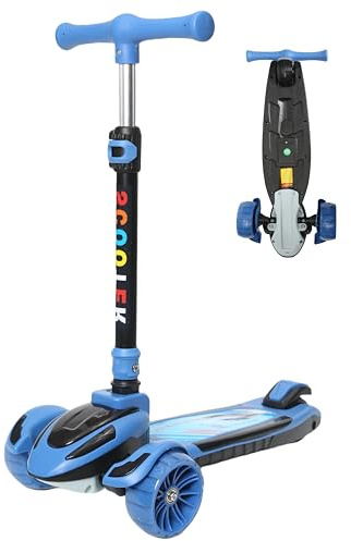 Habib Kinderroller 3 Rad – LED Leuchträder, klappbar, 4-Fach Höhenverstellbar, Tretroller für Jungen & Mädchen 3-8 Jahre (4 Farben)