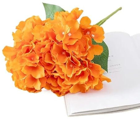 Ramos de Novia,Ramo de Novia Flores Preservadas Rama de hortensia blanca, flores artificiales, ramo de hortensias, arreglos florales for centros de mesa de boda y decoración del hogar.(Orange)