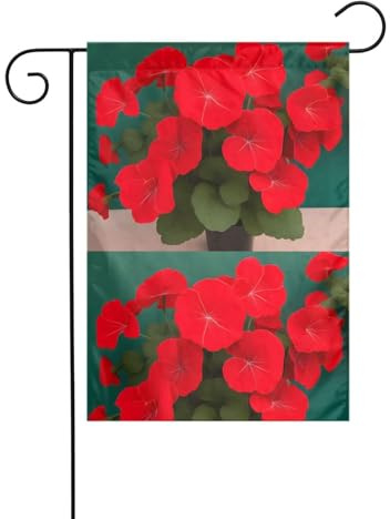 XBKGOHA Gartenflaggenmast mit roten Geranien, Dekoration, modisch, 30,5 x 45,7 cm