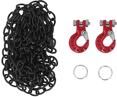 Segrehy RC Car Tow Hook Trailer Chain Set Heavy Duty Aluminum Alloy Upgrade Parts for SCX10 D90 1/10 RC Crawler Truck Accessories (Red)
