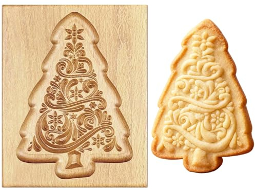 Holz-Keksform Weihnachtsbaum Ausstechform, Plätzchenformen Cookie Cutter Backform aus Naturholz, für Weihnachten Adventsgebäck Festliche Dekoration Backzubehör (Weihnachtsbaum)