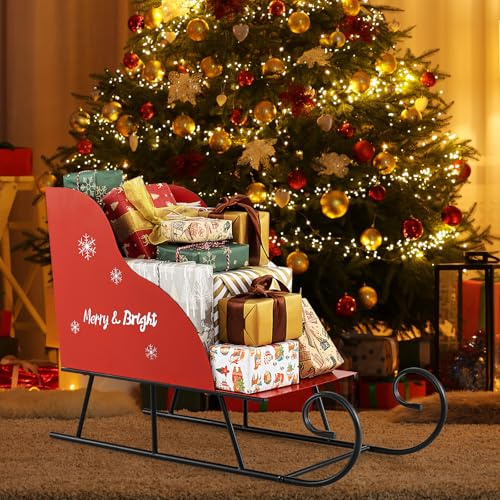 GOPLUS Deko Schlitten Weihnachten, Weihnachtsschlitten Metall, Weihnachtsdekoration mit Aufbewahrung, Schlittenkorb Metallschlitten, Weihnachtsdeko groß Outdoor, Dekoschlitten für Zuhause & Büro