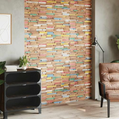 Lot de 10 panneaux muraux acoustiques de jeu - 1,03 m² - En teck massif - Revêtement mural pour salon, cuisine, bureau