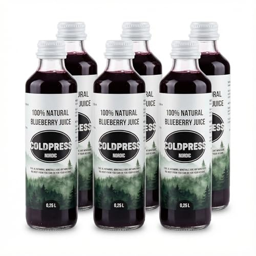 ColdPress Nordic Wild Blueberry Juice – 100% Pure Wild-Crafted Estonian Bilberries – No Added Sugar or Water – High Antioxidants – Glass Bottle ((6x 250ml) 1.5L)