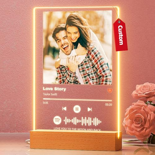 Bemaystar Placa Spotify Personalizada con Luz - Regalos Personalizados con Foto，Pareja Lámpara Personalizada Marco de Fotos con Canción Regalo Aniversario Novia Novios