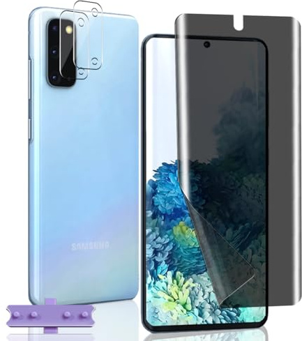 Zhiihorr Sichtschutz Schutzfolie für Samsung Galaxy S20, Flexible/Anti-Spy [1 Stück Privacy Weich TPU Folie + 2 Stück Kamera Schutzglas] - Displayschutzfolie für Galaxy S20