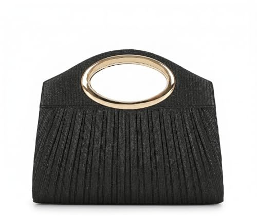 Syrads Bolso de Noche Plisado para Mujer con Asa de Anillo, Elegante Cartera de Mano para Bodas, Cócteles, Novias y Baile de Graduación