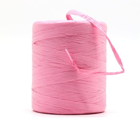 Hilo de ganchillo para tejer 180 m/rollo, cuerda de rafia, paja orgánica para tejer sombreros de verano, bolsas, caja de regalo, embalaje de papel de regalo, cordel (rosa)