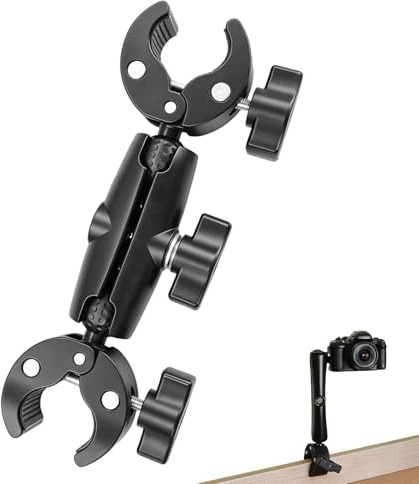 BJHYIZ Soporte de doble pinza para paraguas, abrazadera doble de 38 mm, sujeción para cámara, con cabezal de bola doble de 360°, soporte para paraguas para andador, paraguas, reflector, estudio
