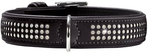 HUNTER SOFTIE TRILUXE Hundehalsband, Kunstleder, glitzernde Strasssteine, 55 (M), schwarz