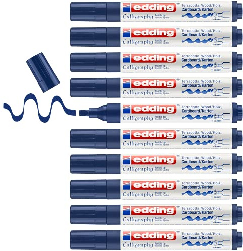 edding 1455 Kalligrafiemarker - stahlblau - 10 Stifte - flexible Kalligraphie-Spitze 1-5 mm - Fasermaler für Papier, Holz, Terracotta, Leinwand - Hand Lettering, Bullet Journals, Danksagungen