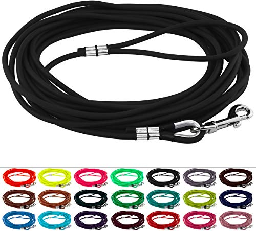 LENNIE Runde BioThane Schleppleine für Hunde ab 25kg, Ø 8mm, 10m lang, mit Handschlaufe, Schwarz