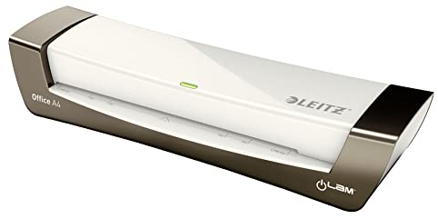 Leitz iLAM Office A4 Laminiergerät, ultraschnelle Aufwärmzeit von 1 Min, für 75-125 mic Folien, Eingabehilfen-LEDs und LED-Status, Auto-Abschaltung, inkl 5 Laminierfolien, Grau und Weiß, 72510084