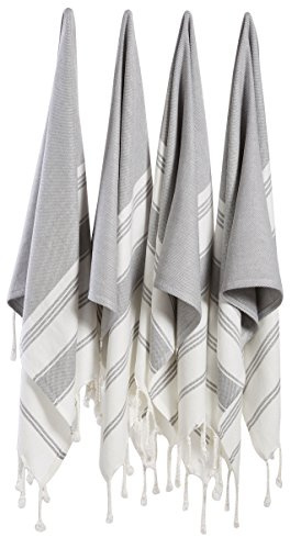 Set of 4 Turkish Cotton Hand Face Head Gym Yoga Towel Set Wash Dish Cloths - 4 Grey2